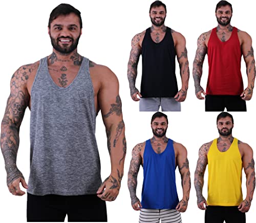 Kit 5 Regata Cavada Masculina MXD Conceito Academia Musculação Treino Gym Sem Estampas Lisas (G, Opç