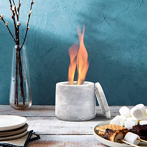 Royxen Tabletop Fire Pit With Lid Natural Marble Rubbing Alcohol Fireplace With Silicon Mat For Indoor Outdoor Fire Bowl, White Marble #TOP4