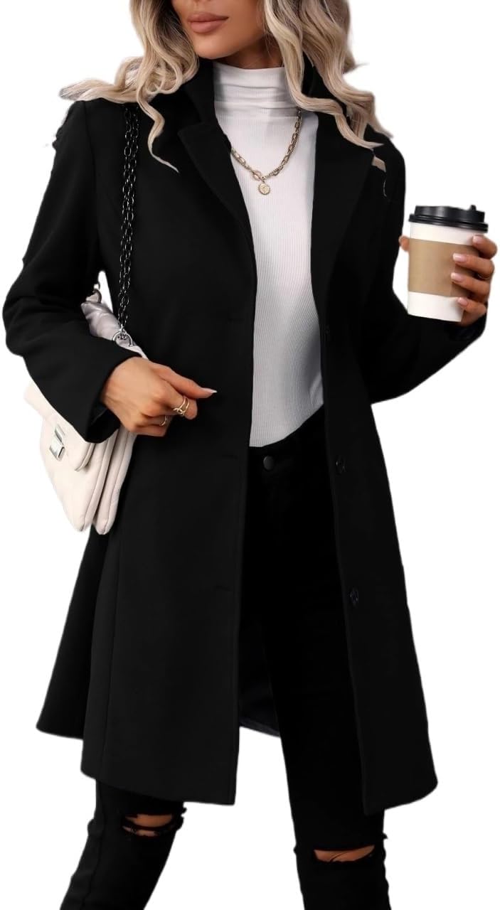 Women's Trench Coat Casual Button Front Single Breasted Lapel Neck OverCoat Long Sleeve Classic Overcoat