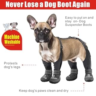 Idepet Dog Suspender Boots, Tall Dog Boots Anti-Slip & Fall Waterproof Shoes Leggings, Adjustable Suspender Boots for Winter Snow Rain Hiking Paws Protector(Black, 7)