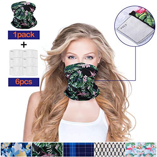 HUSTON LOWELL Máscara de pañuelo con filtros de Aire,multifunción Bufanda pañuelo para Hombre y Mujer y niños (Adulto, Flor Rosa 1 + 6?Adulto?)