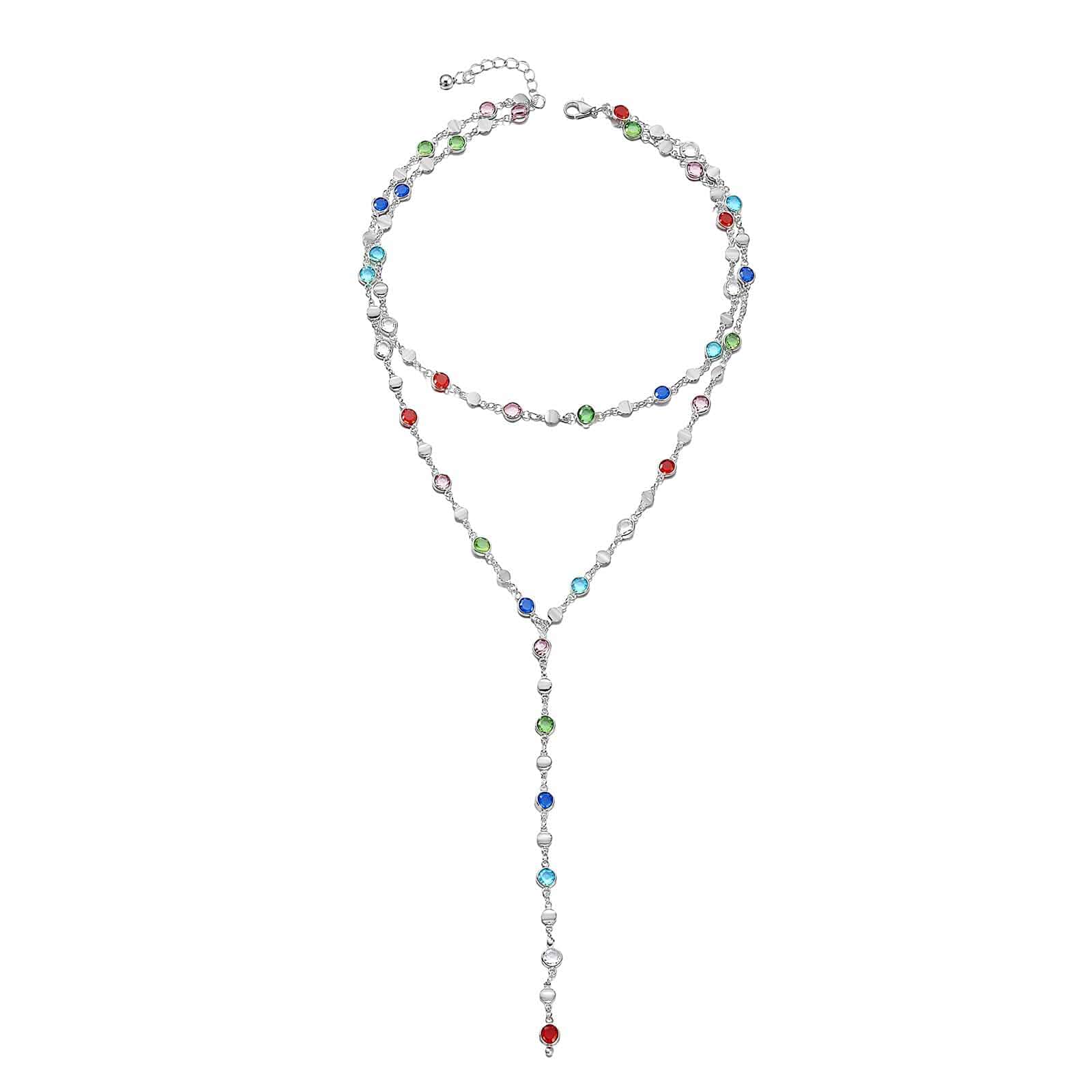 Colorful Necklace for Women,Gold Body Chain Jewelry Long Multicolor Beaded Choker Necklaces Rhinestone Drop Necklace,Festival Jewelry Accessories Gift