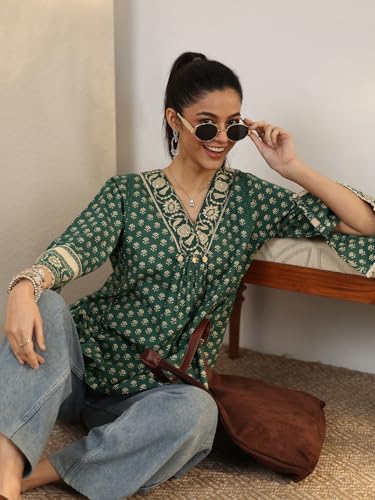 Image of Libas Printed Cotton A-Line Kurti for Women