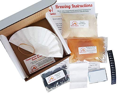 Kombucha Starter Kit with kombucha SCOBY, starter tea, organic sugar, black tea, pH