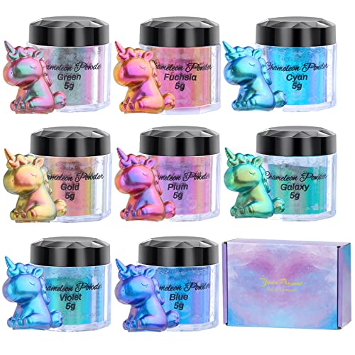 Chameleon Powder Pigment, 8 Color Changing Mica Powder for Epoxy Resin Tumblers, Update Chrome Powder for Nails Art Makeup Paints Crafts Candle Making Dye Slime...