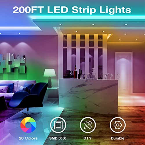 Image of DAYBETTER Led Strip Lights 200ft, RGB Led Light Strip with 44 Keys Remote Controller, Color Changing Led Lights for Bedroom 100 ft of 2 Rolls