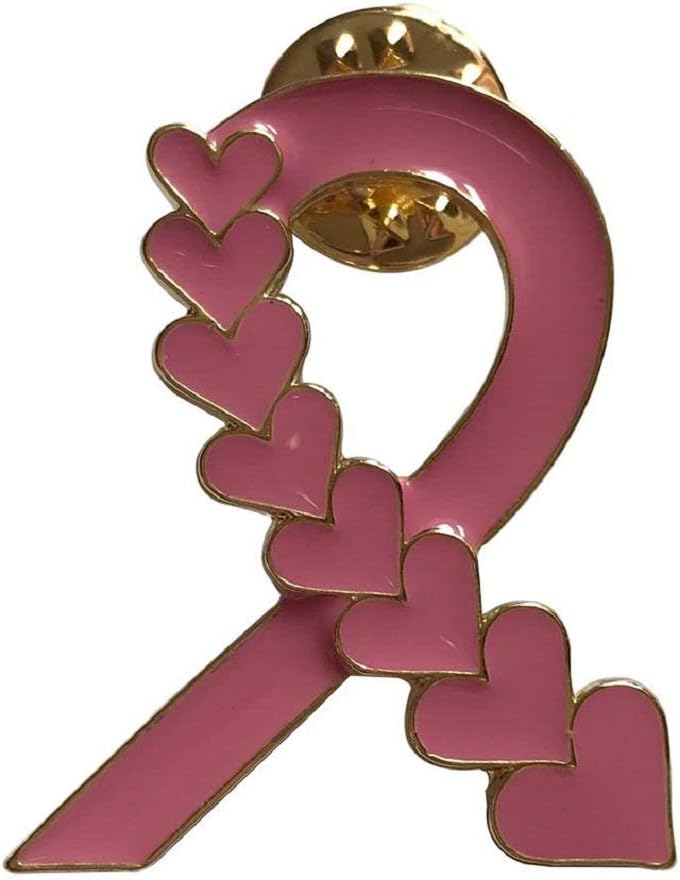EyeWearStraps NEW Pink Heart Ribbon Breast Cancer Awareness Brooch Lapel Pin