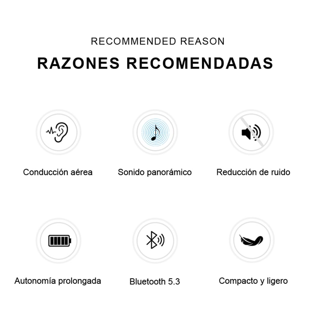 Auriculares Inalámbricos Bluetooth 5.3 con Ganchos, OWS de Conducción de Aire, Cancelación ENC, Resistentes al Agua, USB-C, Compatibles con iOS/Android/Windows y más.(Negro)