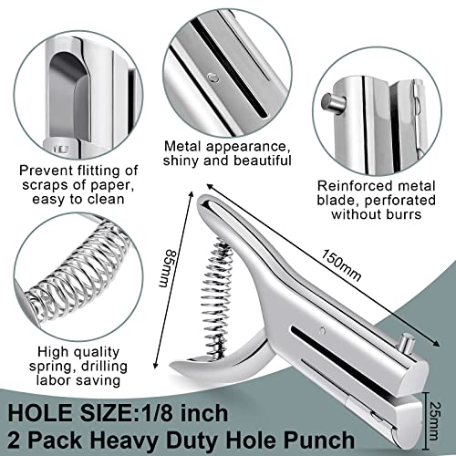 Image of Chumia 2 Pcs Heavy Duty Hole Punch 2 inch Long Reach 1 /8 Inch Paper Single One Hole Puncher Deep Throat Reduced Effort Hand Held Alloy Punch for ID PVC Cards 5 Inch Tall 25 Sheet Capacity