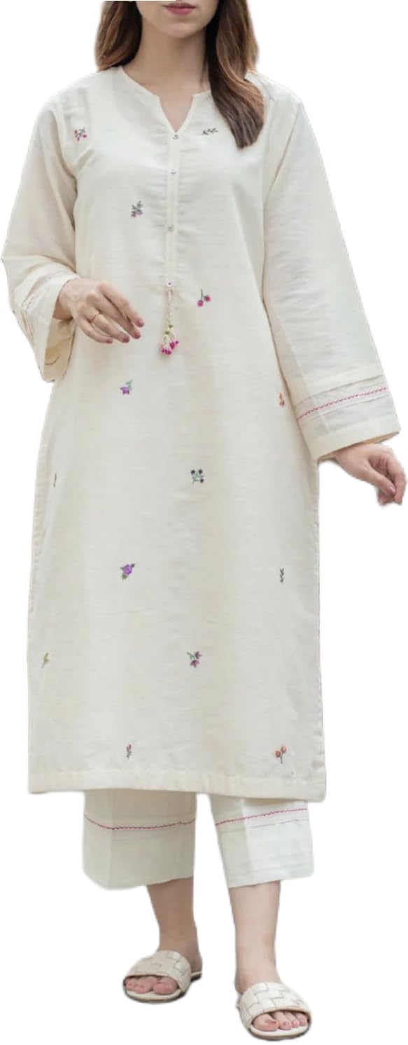 roop diva Women’s White Cotton Embroidered Kurta Pant Set | Soft & Elegant Straight Kurti with Subtle Multi-Thread Floral Embroidery |Ethnic Set for Women-picture-23