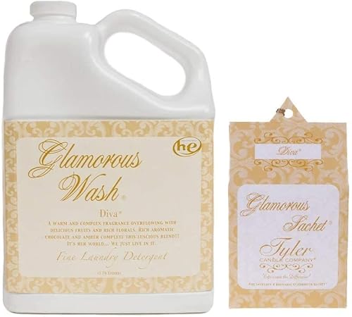 Tyler Candle Glamorous Wash Diva - Detergente para ropa de 128 onzas con paquete de bolsitas Diva (1)