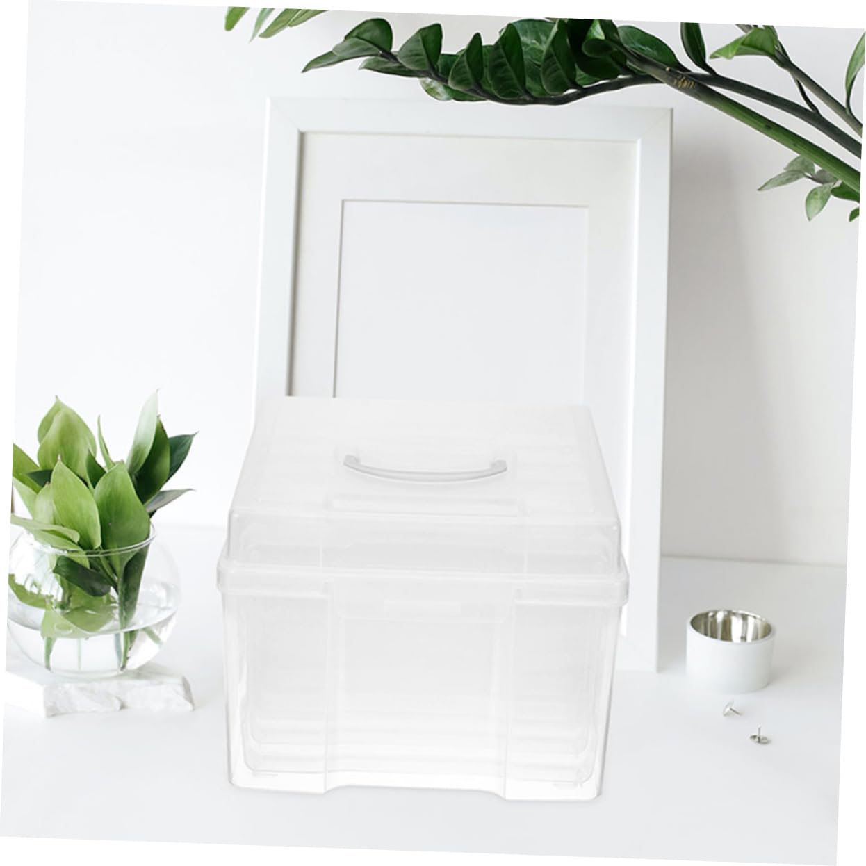 BESTonZON Boîte à Photos Organisateur de Photos et Cartes Boîte de Rangement avec Couvercle Hermétique pour Cartes Postales et Petits Objets
