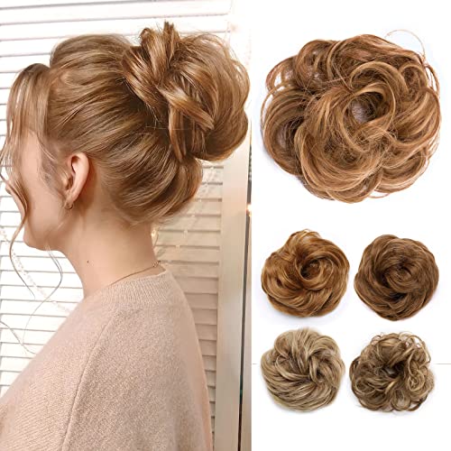 TESS Moños Postizos Rizado, Moño Postizos Desordenado 30g Coletero Postizo Pelo Sintético Coleta Postiza Coletero Pelo Mujer Bun Hairpieces, Sombra Marrón