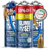 Kit de recharge clim voiture : le gaz clim auto R1234yf de ClimaSet est un substitut sûr au gaz réfrigérant et permet de recharger rapidement et facilement les systèmes de climatisation des véhicules. (Réfrigérant Climatisation Auto) ClimaSet ne contient pas de fluor ni d'hydrofluorocarbures, ni de composés carbonés ou sulfurés. Climatiseur pour camping car