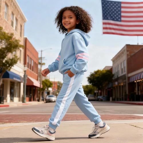 Image of 2025 Girls Sweatsuit Set Cute Hooded Sweatshirt & Jogger Pants with Pocket Casual Outfuts Set