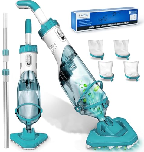 FOTING Poolsauger Akku Absaugung bis zu 4300L/H Pool Bodensauger mit Betriebsdauer bis zu 60 Minuten Poolreiniger mit 4 Filter Ideal für oberirdische Pools/Spas usw