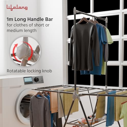 Image of Lifelong Foldable Clothes Drying Stand | Heavy-Duty Alloy Steel Laundry Rack for Balcony & Indoor Use | Multi-Level Cloth Hanger with Rods & Shelves | Rust-Resistant | Drying Stand Rack
