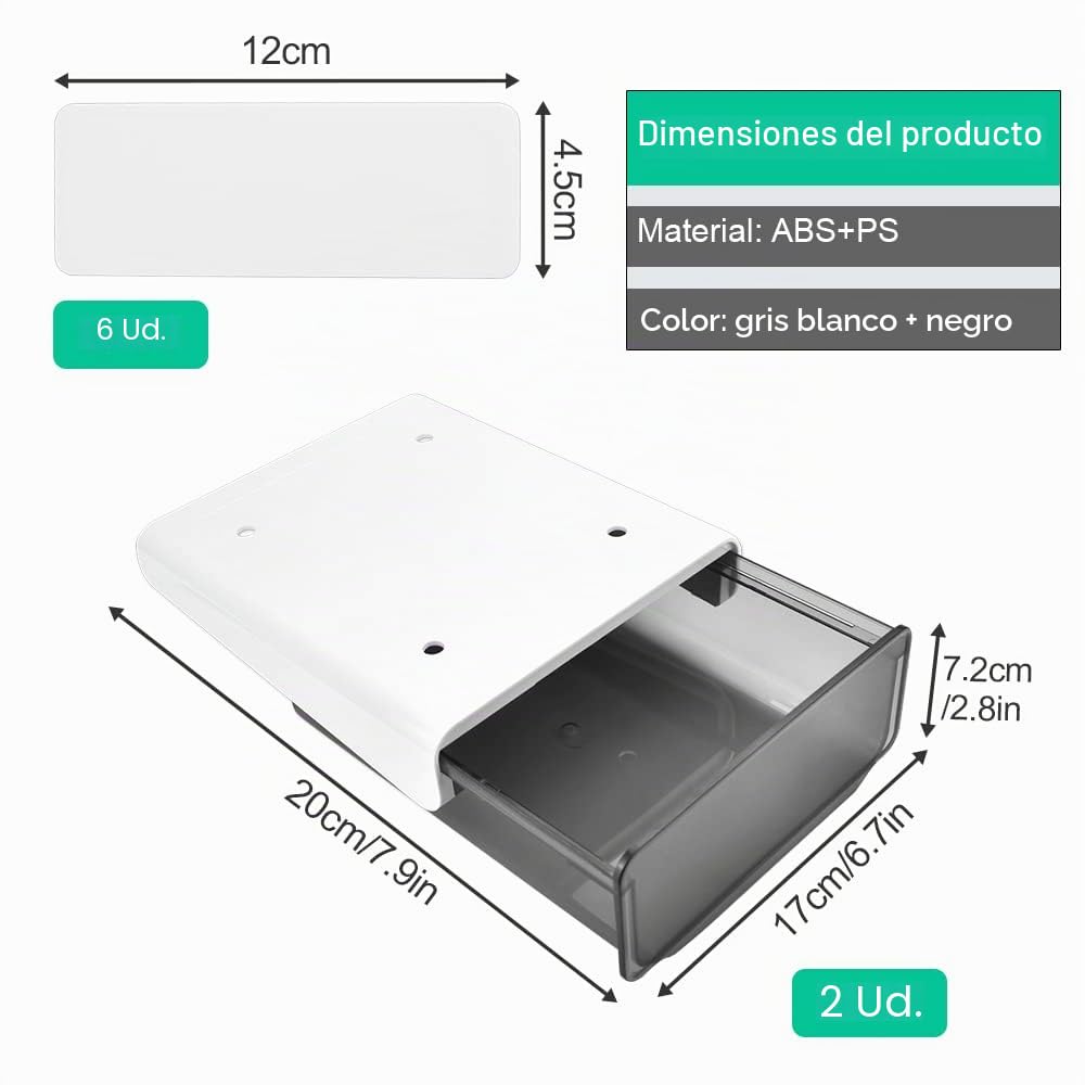 2 Cajones para Debajo de Escritoriode 20 x 17 x 7,2 cm Cajones para Debajo de Mesa con Cintas Adhesivas Organizador de Cajones para Debajo del Escritorio para Guardar Cosas Pequeñas