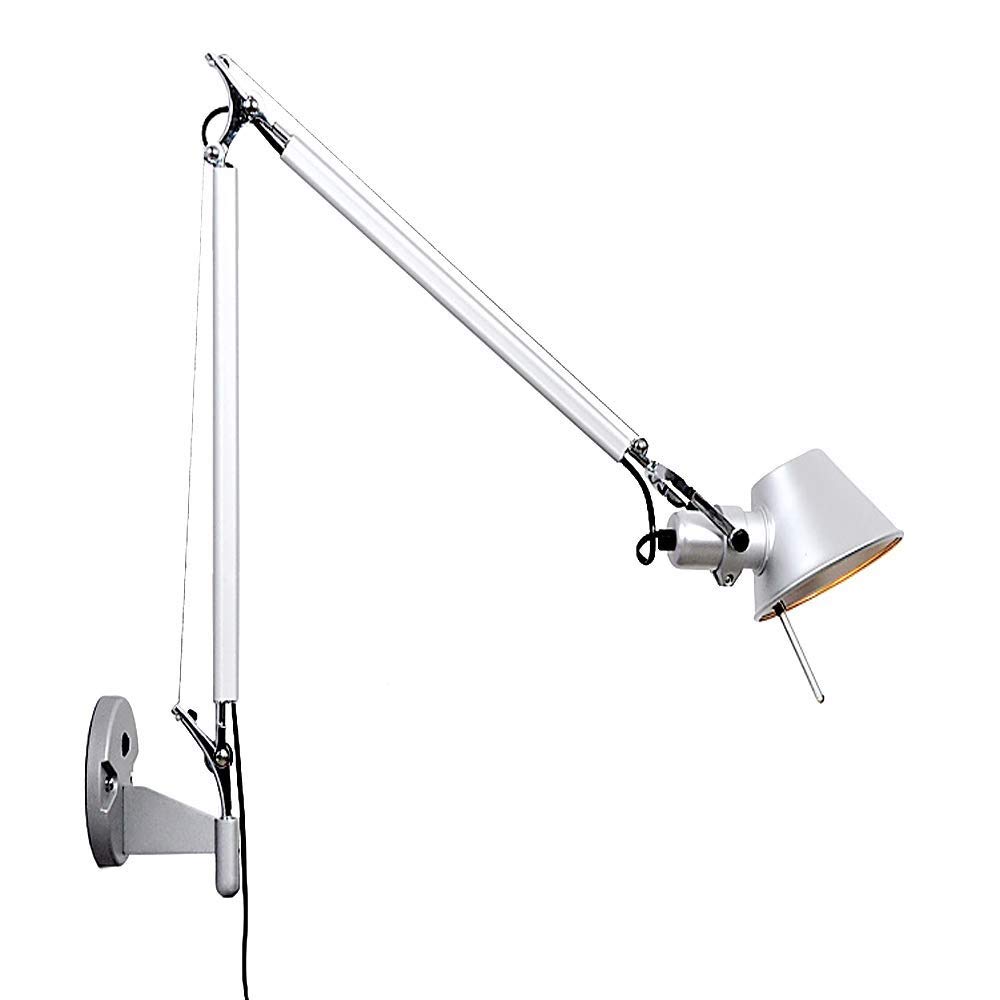 OZBMA Wall Mounted Light Lamp Long Swing-Arm Sconces with Button Switch Multi-angle Adjustable Pole Telescopic Folding Bedroom Bedside Reading Lamps Wall-Mounted Balcony Aisle Corridor (Silver Large)