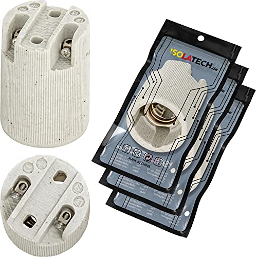 ISOLATECH Portalámparas de cerámica E14, rosca Edison RoHS hasta 250 V y 4 (aquí: 3 piezas)