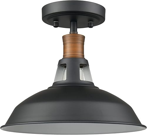 CLAXY Lámpara de techo industrial semiempotrada con pantalla de granero en blanco y negro regulable para cocina, dormitorio, entrada