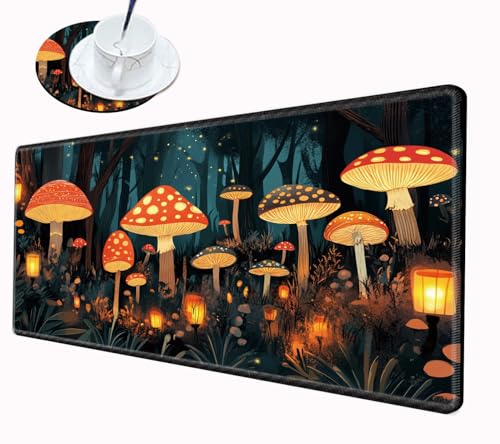 Image of Mushroom Mouse Pad Gaming Desk Mat 24x12 Mousepad XL Desk Pad Long Computer Mat Large Mouse Pads for Wireless Mouse Office Work Women