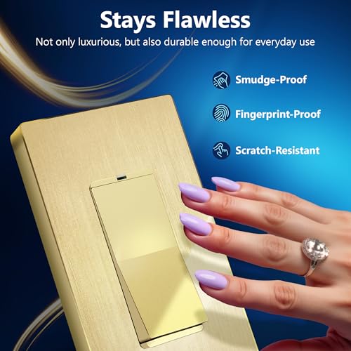 Image of LIDER Decorator Switch Cover, Screwless Wall Plate, Mid-Size 1-Gang 4.88 inch x 3.11 inch, LSWP-31M-BGD, UL Listed, Thermoplastic, Brushed Gold, 1-Pack
