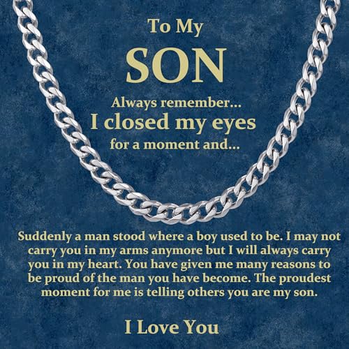 MOROTOLE To My Son Cuban Chain Graduation Gift for Him Silver Chain Mens Birthday Gifts for Him