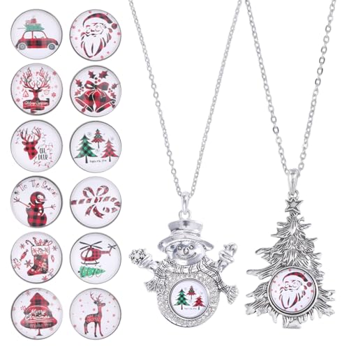 Collares con colgante navideño intercambiable y 12 botones de cristal para mujer
