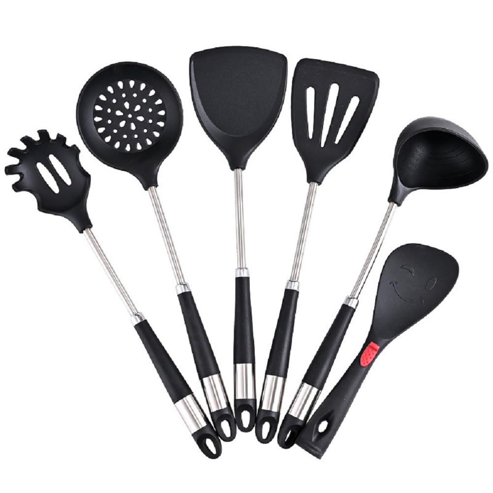 Set di 6 spatole in silicone, resistenti al calore, senza BPA, lavabili in lavastoviglie, con cucchiaio scanalato, perfette per la cucina