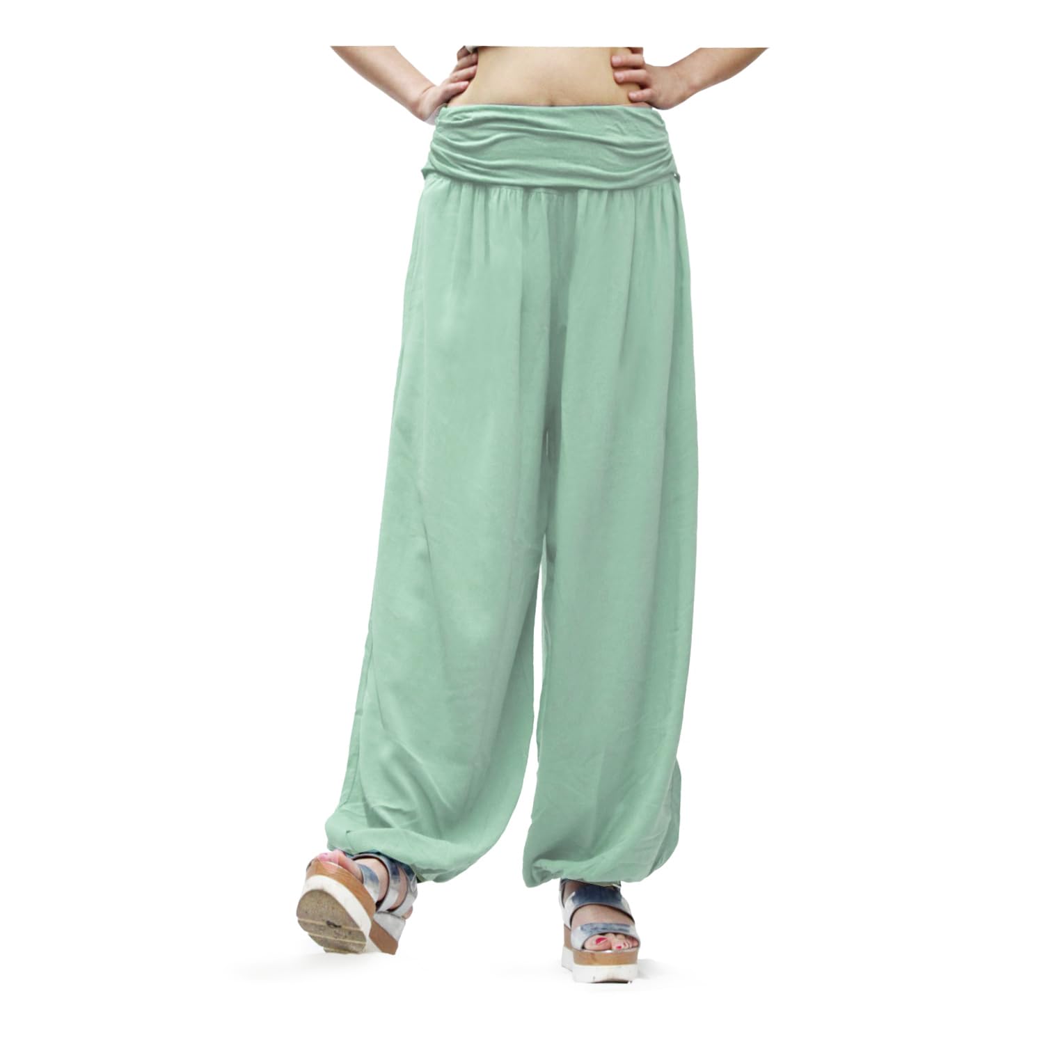 Glamexx24 Damskie spodnie haremki, lekkie spodnie do jogi, pludery, spodnie rekreacyjne, letnie spodnie alladyn, spodnie sarouel, morska zieleń, XL-3XL