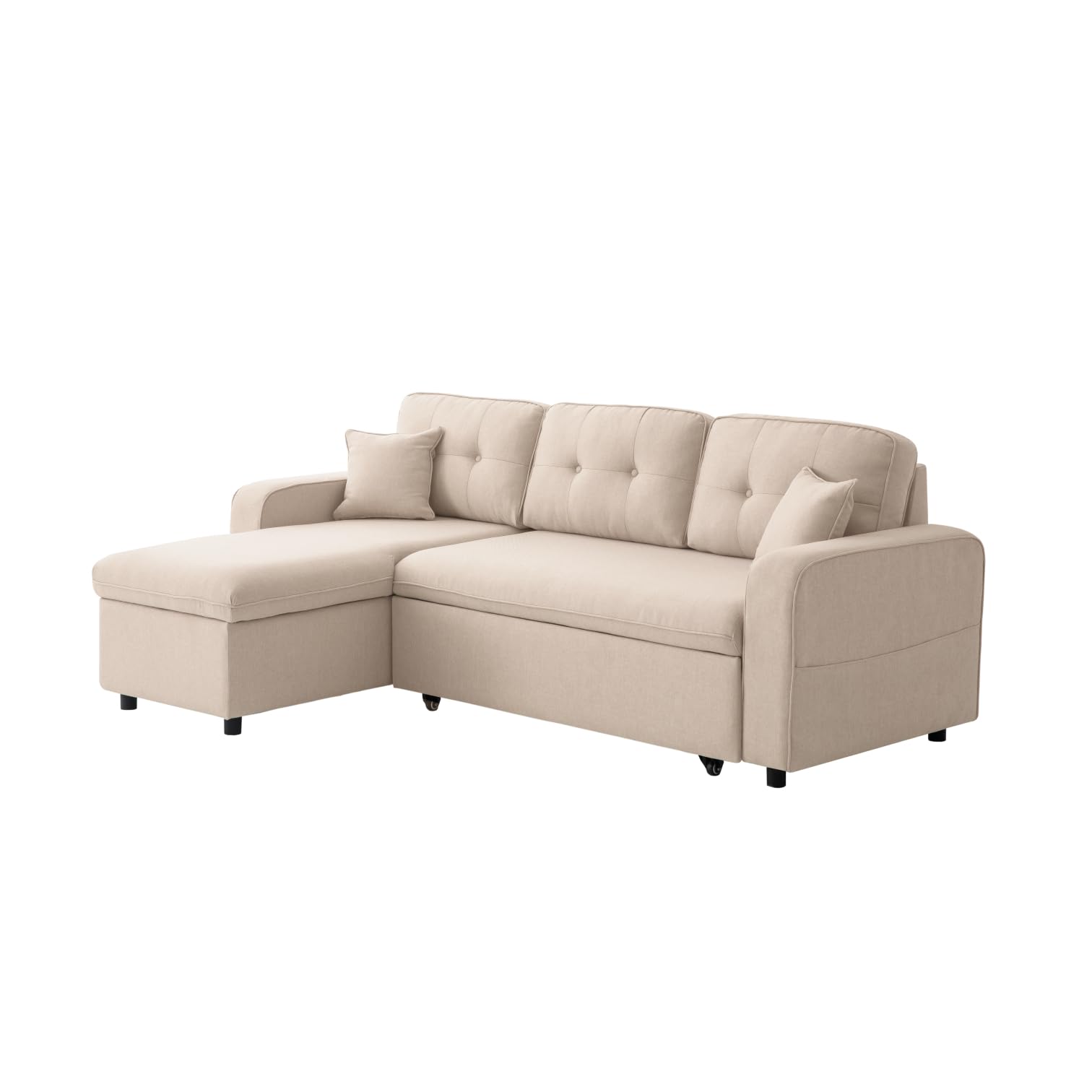 LOUNGITUDE Marius - Canapé d'angle Convertible réversible en Tissu - Beige