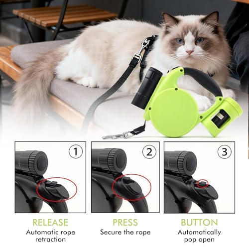 Einziehbare Hundeleine, Hundeleine 5 M Bissfeste, Ausziehbare Leine Mit Led-Licht Und Aufbewahrungsbox, Hunde Rollleine Für Hunde, Katzen Und Haustiere Bis Zu 20 Kilogramm, Ausziehbar 5 M, Grün
