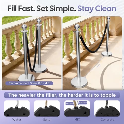 Image of 4 Pack Silver Stanchions and Velvet Ropes Set, Stainless Steel Crowd Control Barriers, 3Pcs Black Ropes and Poles for Party Supplies,Photobooth Accessories,Prom,Birthday,Business,Wedding, Museums
