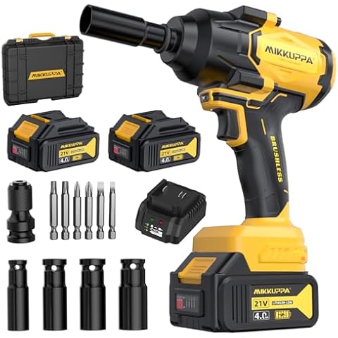 MIKKUPPA 800N.m (600Ft-lbs) Cordless Impact Wrench - 1/2 Power High Torque Battery Impact Gun, 2x 4.0Ah Battery, Fast Charger, 4 Sockets, 6 Screws Impact Gun for Wheel Lug Nuts Cover