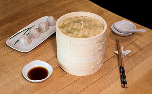 Helen's Asian Kitchen Vaporizador de alimentos Dim Sum com tampa, 10 cm, bambu natural