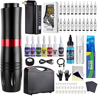 HAWINK Tattoo Pen Kit Rotary Gun Machine with Wireless Tattoo Power Supply 20Pcs Cartridge 7 inks EM154EN02P199-1