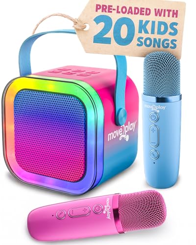 Move2Play, Karaoke Machine for Kids | Includes 20+ Kid Songs | 2 Microphones | Connect with Bluetooth | 3, 4, 5, 6, 7+ Year Old Gift | Toy for Girls, Boys, & Toddler | Birthday Present