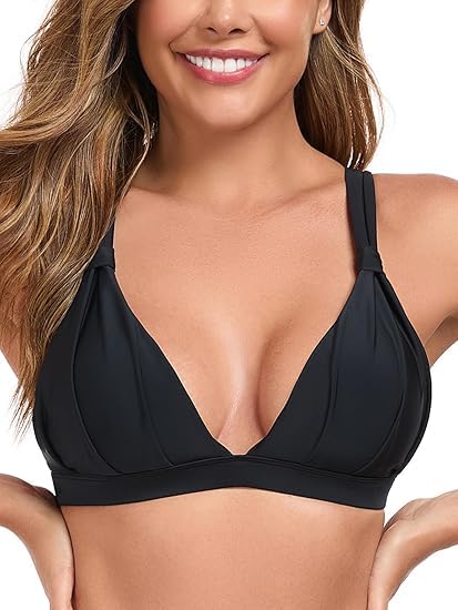 RELLECIGA Top Bikini Mujer Triángulo Sin Aros Lazos Cruzados Copas Fruncidas