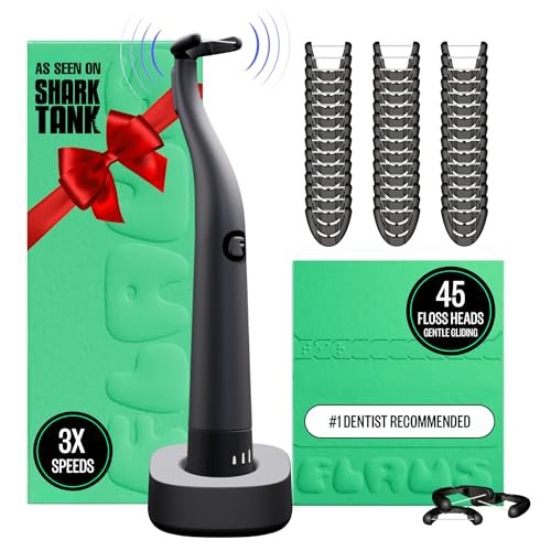 FLAUS Electric Flosser (Oprah's List, Shark Tank) 3 Speeds + 45 Refill Heads (Gentle Gliding Floss for Sensitive Gums) Water Flosser Alternative, Dentist Recommended Tooth Flossers Dental Floss Picks