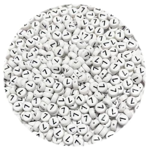 500PCS 4x7mm Arabic Numerals Beads 7 for Friendship Bracelets Jewelry Making White Round Flat Acrylic with Black Number Beads for DIY Crafts Bracelets Necklaces Key Chains Phone Lanyard