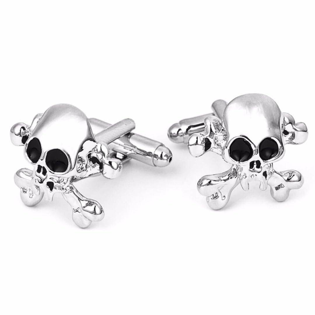 COOLMETALJACKET Gemelos de calavera | Gemelos originales para camisa de hombre | Regalos de boda de acero inoxidable | Joya negra Crane pirata, Unique, Acero inoxidable, Ninguna
