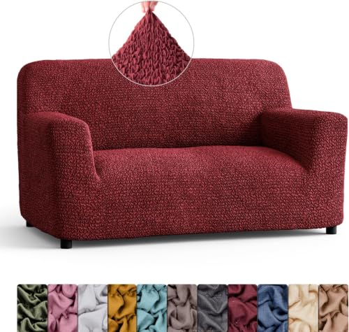 Image of Bellissima Sofa Covers - Premium Luxury Microfibra Plain Stretchable Sofa Cover 2 Seater Fully Covered Slipcover, Imported from Italy (Bordeaux)