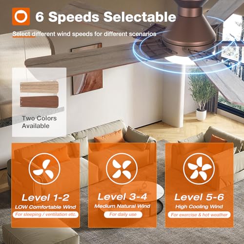Image of addlon Ceiling Fans with Lights, 52 Inch Low Profile Ceiling Fan with Light and Remote Control, Flush Mount, Reversible, 3CCT, Dimmable, Quiet, Brown Ceiling Fan for Bedroom Indoor /Outdoor Use
