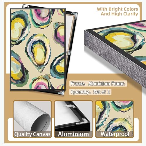 Image of Abstract Coastal Oyster Shell Poster Colorful Beachy Shell Canvas Wall Art Funny Summer Seaside Shell Aesthetic Prints Painting For Home Living Room Kitchen Restaurant Wall Decor 12x16in Framed