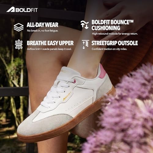 Image of Boldfit Sneakers for Woman Faux Leather Casual Shoes with Soft Cushion Insole, Lace-Up Eveyday Wear Footwear Women Sneakers Shoes Klunys Elite