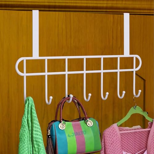 Image of Heavy Duty Over Door Hanger for Cloths, Drill Free Door Hanging Hooks Suitable for Bathroom, Bedroom, Kitchen | Scarf, Coat, Towel Holder | Removable Door Hanger (White)