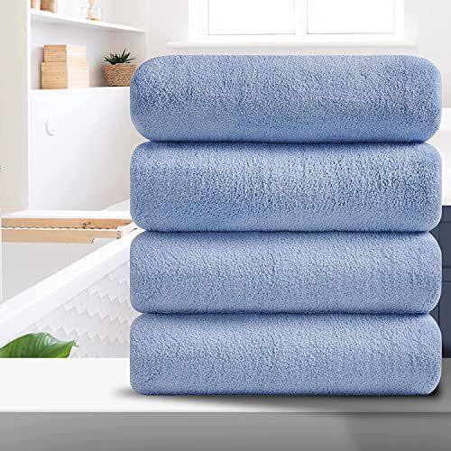 Blue Bath Towels 4 Pcs Highly Absorbent Shower Towels Cozy Pulsh Spa Towels 35 X 70 Inches Quick Dry Pool Towel Soft Oversized Bathroom Towel Set #TOP18