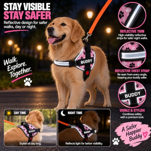 Image of Pink Paw Dog Vest Harness with Leash, No Pull & Reflective