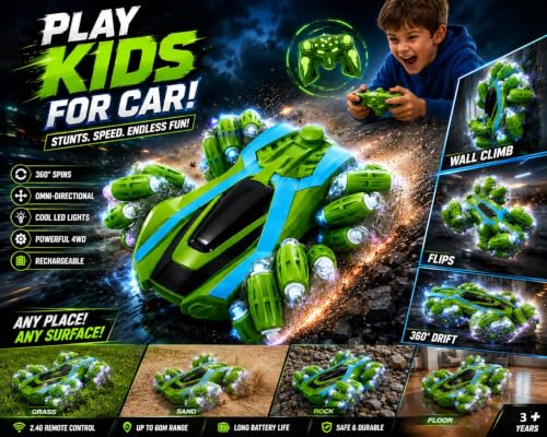 Image of Umadiya RC Drift Stunt Car Mist Spray Smoke for Kids, 2.4GHz Remote Control Car with 360 Rotation, Double-Sided Driving, Mecanum Wheels, USB Type-C Rechargeable, 60m Range